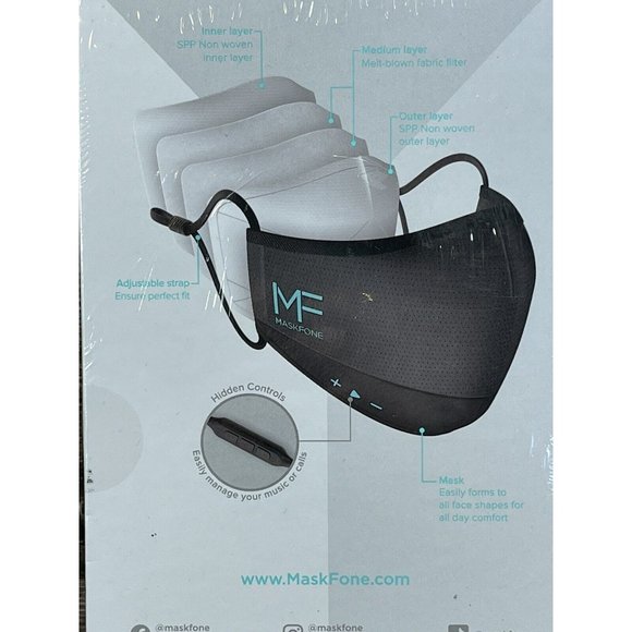 MASKFONE Smart Mask with Microphone Bluetooth Wireless Filters Earbuds Mask M/L - Picture 3 of 7